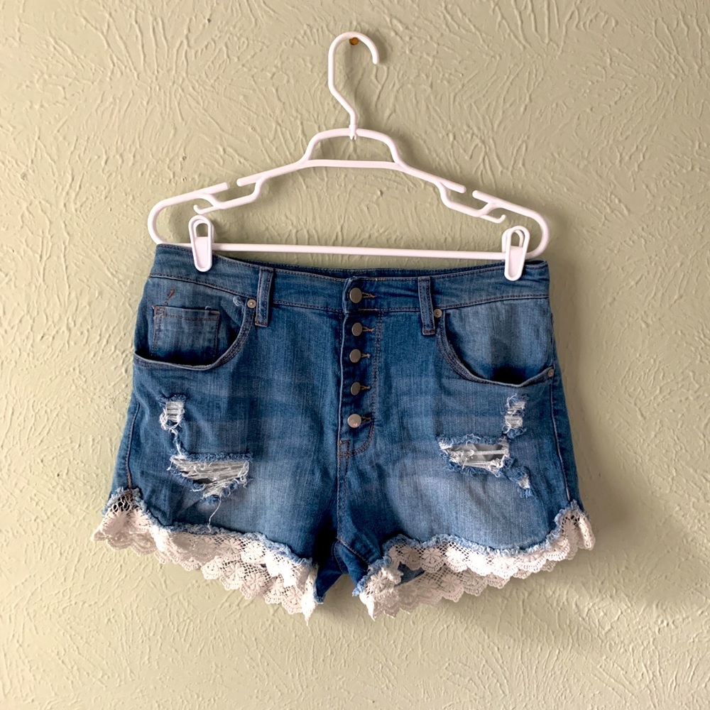 Mossimo Distressed Denim Shorts with Crochet Hem